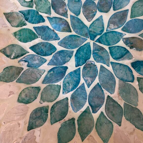 Mother of Pearl Inlay Centerpiece Bowl Off White & Teal Green HandMade Vietnam - Picture 4 of 6